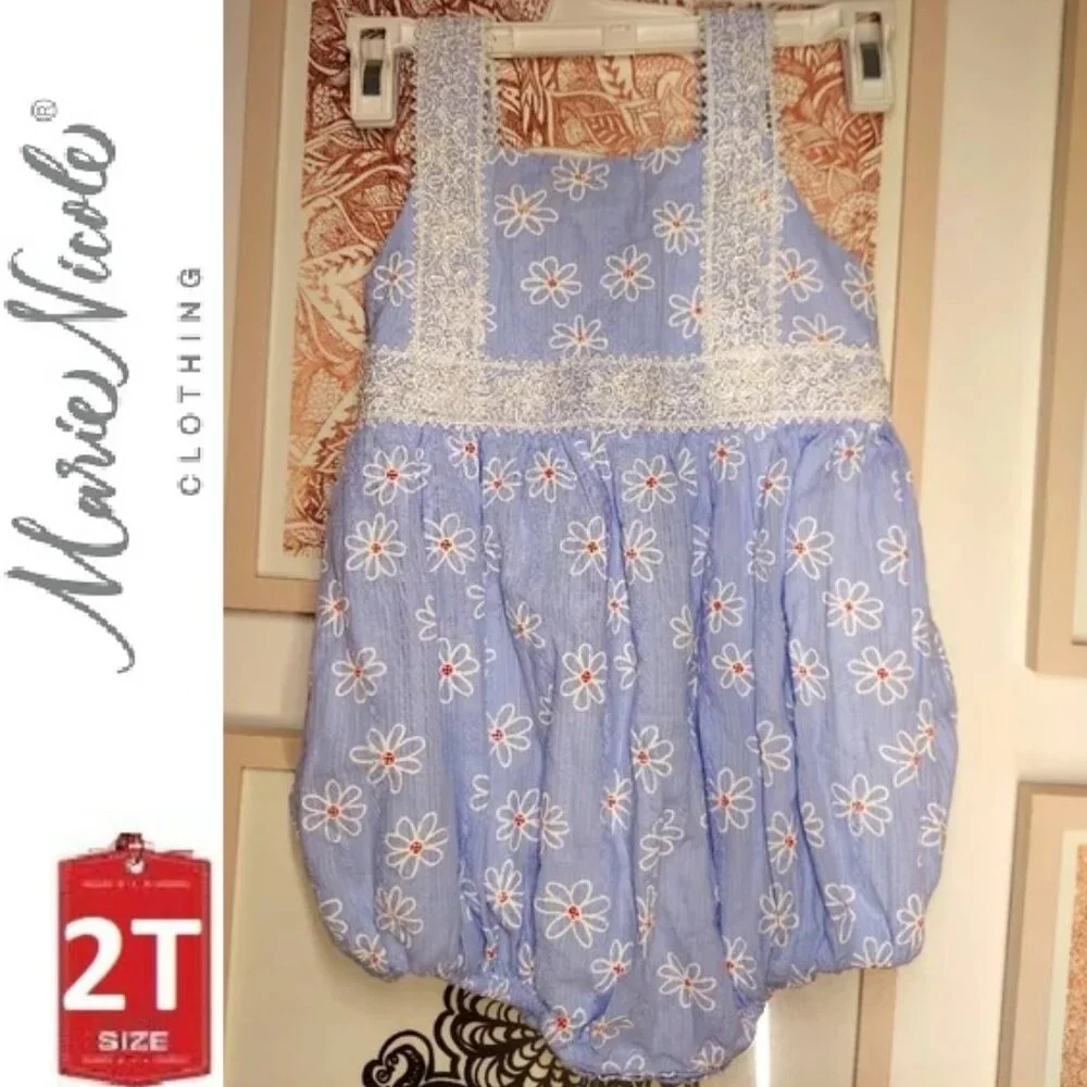 🎁 10/$25 -Marie Nicole blue floral romper, 2T